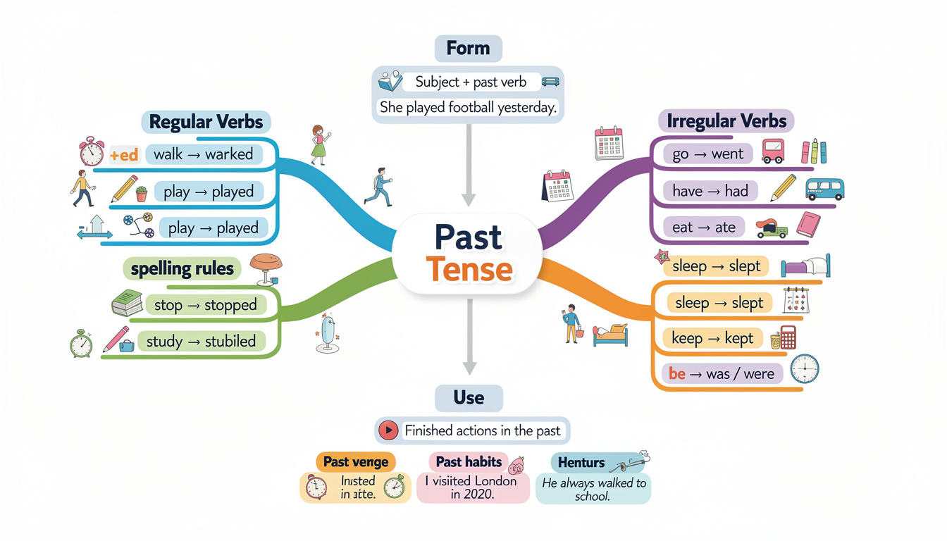 découvrez une carte mentale claire et simple pour maîtriser le prétérit en anglais et améliorer votre compréhension rapidement.